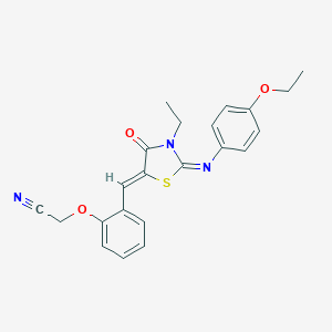 molecular formula C22H21N3O3S B301078 [2-({2-[(4-Ethoxyphenyl)imino]-3-ethyl-4-oxo-1,3-thiazolidin-5-ylidene}methyl)phenoxy]acetonitrile 