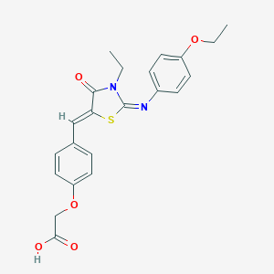 molecular formula C22H22N2O5S B301079 {4-[(Z)-{(2E)-2-[(4-ethoxyphenyl)imino]-3-ethyl-4-oxo-1,3-thiazolidin-5-ylidene}methyl]phenoxy}acetic acid 