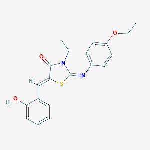 molecular formula C20H20N2O3S B301082 2-[(4-Ethoxyphenyl)imino]-3-ethyl-5-(2-hydroxybenzylidene)-1,3-thiazolidin-4-one 