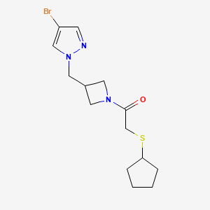 molecular formula C14H20BrN3OS B3010833 1-[3-[(4-Bromopyrazol-1-yl)methyl]azetidin-1-yl]-2-cyclopentylsulfanylethanone CAS No. 2415552-44-0