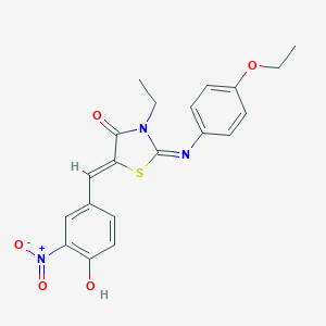 molecular formula C20H19N3O5S B301084 2-[(4-Ethoxyphenyl)imino]-3-ethyl-5-{4-hydroxy-3-nitrobenzylidene}-1,3-thiazolidin-4-one 