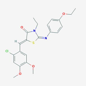 molecular formula C22H23ClN2O4S B301085 5-(2-Chloro-4,5-dimethoxybenzylidene)-2-[(4-ethoxyphenyl)imino]-3-ethyl-1,3-thiazolidin-4-one 