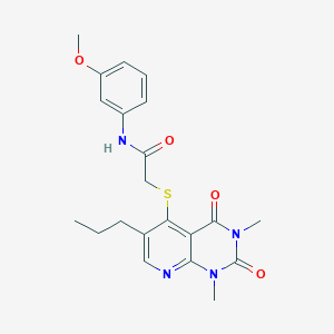 molecular formula C21H24N4O4S B3010850 2-((1,3-二甲基-2,4-二氧代-6-丙基-1,2,3,4-四氢吡啶并[2,3-d]嘧啶-5-基)硫代)-N-(3-甲氧苯基)乙酰胺 CAS No. 941877-26-5