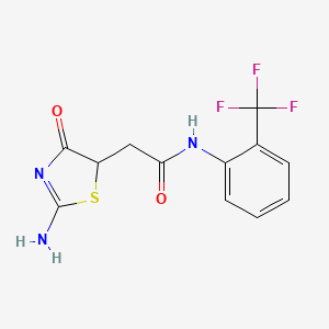 molecular formula C12H10F3N3O2S B3010851 2-(2-亚氨基-4-氧代-1,3-噻唑烷-5-基)-N-[2-(三氟甲基)苯基]乙酰胺 CAS No. 302549-60-6