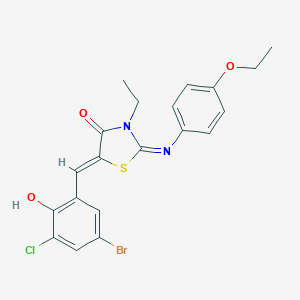 molecular formula C20H18BrClN2O3S B301086 5-(5-Bromo-3-chloro-2-hydroxybenzylidene)-2-[(4-ethoxyphenyl)imino]-3-ethyl-1,3-thiazolidin-4-one 
