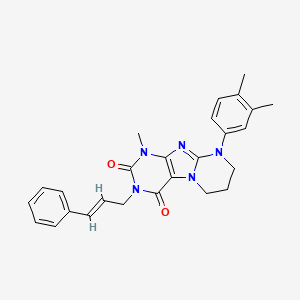 molecular formula C26H27N5O2 B3010862 3-cinnamyl-9-(3,4-dimethylphenyl)-1-methyl-6,7,8,9-tetrahydropyrimido[2,1-f]purine-2,4(1H,3H)-dione CAS No. 873076-24-5