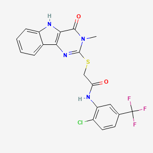molecular formula C20H14ClF3N4O2S B3010865 N-[2-氯-5-(三氟甲基)苯基]-2-[(3-甲基-4-氧代-5H-嘧啶并[5,4-b]吲哚-2-基)硫anyl]乙酰胺 CAS No. 537668-47-6