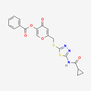 6-(((5-(cyclopropanecarboxamido)-1,3,4-thiadiazol-2-yl)thio)methyl)-4-oxo-4H-pyran-3-yl benzoate