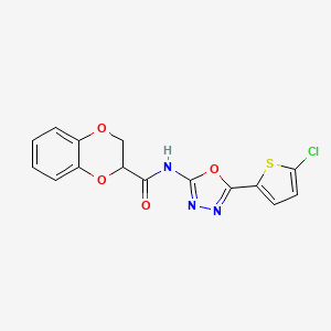 molecular formula C15H10ClN3O4S B3010875 N-(5-(5-chlorothiophen-2-yl)-1,3,4-oxadiazol-2-yl)-2,3-dihydrobenzo[b][1,4]dioxine-2-carboxamide CAS No. 865543-75-5
