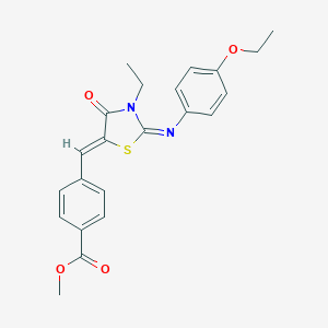 molecular formula C22H22N2O4S B301088 Methyl 4-({2-[(4-ethoxyphenyl)imino]-3-ethyl-4-oxo-1,3-thiazolidin-5-ylidene}methyl)benzoate 