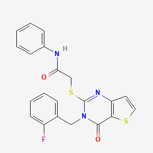 molecular formula C21H16FN3O2S2 B3010889 2-{[3-(2-氟苄基)-4-氧代-3,4-二氢噻并[3,2-d]嘧啶-2-基]硫代}-N-苯基乙酰胺 CAS No. 1252920-17-4