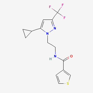 molecular formula C14H14F3N3OS B3010890 N-[2-[5-Cyclopropyl-3-(trifluoromethyl)pyrazol-1-yl]ethyl]thiophene-3-carboxamide CAS No. 1797617-12-9
