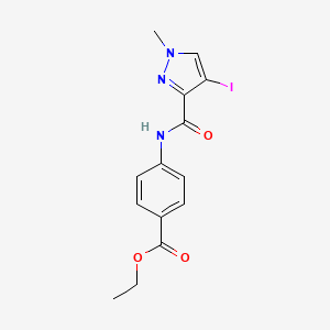 molecular formula C14H14IN3O3 B3010905 ethyl 4-{[(4-iodo-1-methyl-1H-pyrazol-3-yl)carbonyl]amino}benzenecarboxylate CAS No. 681015-24-7