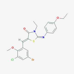 molecular formula C21H20BrClN2O3S B301091 5-(5-Bromo-3-chloro-2-methoxybenzylidene)-2-[(4-ethoxyphenyl)imino]-3-ethyl-1,3-thiazolidin-4-one 