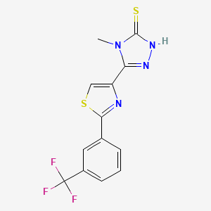 molecular formula C13H9F3N4S2 B3010931 4-methyl-5-{2-[3-(trifluoromethyl)phenyl]-1,3-thiazol-4-yl}-4H-1,2,4-triazole-3-thiol CAS No. 400083-67-2