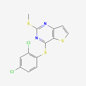 molecular formula C13H8Cl2N2S3 B3010936 4-[(2,4-二氯苯基)硫代]-2-(甲硫代)噻吩并[3,2-d]嘧啶 CAS No. 672951-73-4