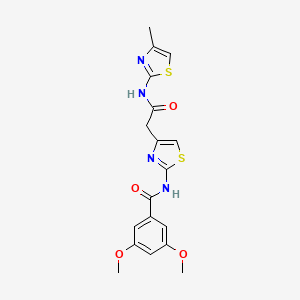 molecular formula C18H18N4O4S2 B3010937 3,5-dimethoxy-N-(4-(2-((4-methylthiazol-2-yl)amino)-2-oxoethyl)thiazol-2-yl)benzamide CAS No. 921818-69-1