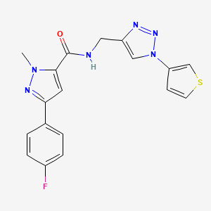 molecular formula C18H15FN6OS B3010943 3-(4-fluorophenyl)-1-methyl-N-((1-(thiophen-3-yl)-1H-1,2,3-triazol-4-yl)methyl)-1H-pyrazole-5-carboxamide CAS No. 2034532-70-0