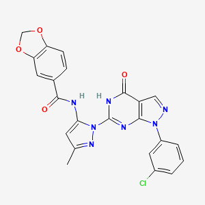 molecular formula C23H16ClN7O4 B3010944 N-(1-(1-(3-chlorophenyl)-4-oxo-4,5-dihydro-1H-pyrazolo[3,4-d]pyrimidin-6-yl)-3-methyl-1H-pyrazol-5-yl)benzo[d][1,3]dioxole-5-carboxamide CAS No. 1170974-46-5