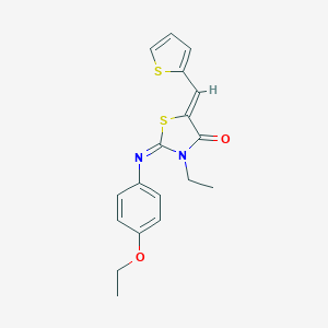molecular formula C18H18N2O2S2 B301096 2-[(4-Ethoxyphenyl)imino]-3-ethyl-5-(2-thienylmethylene)-1,3-thiazolidin-4-one 