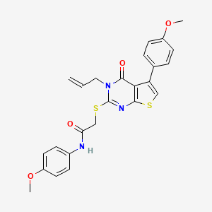 molecular formula C25H23N3O4S2 B3010968 N-(4-methoxyphenyl)-2-[5-(4-methoxyphenyl)-4-oxo-3-prop-2-enylthieno[2,3-d]pyrimidin-2-yl]sulfanylacetamide CAS No. 670273-56-0