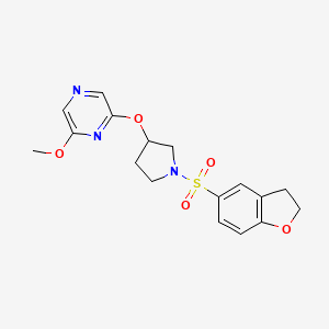 molecular formula C17H19N3O5S B3010969 2-((1-((2,3-Dihydrobenzofuran-5-yl)sulfonyl)pyrrolidin-3-yl)oxy)-6-methoxypyrazine CAS No. 2034399-56-7