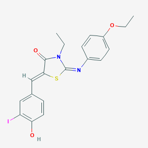 molecular formula C20H19IN2O3S B301097 2-[(4-Ethoxyphenyl)imino]-3-ethyl-5-(4-hydroxy-3-iodobenzylidene)-1,3-thiazolidin-4-one 