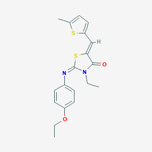molecular formula C19H20N2O2S2 B301100 2-[(4-Ethoxyphenyl)imino]-3-ethyl-5-[(5-methyl-2-thienyl)methylene]-1,3-thiazolidin-4-one 