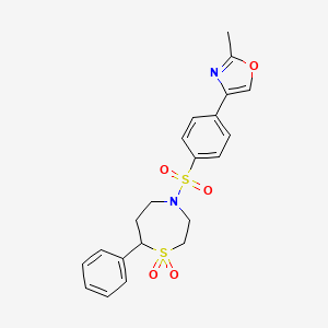 molecular formula C21H22N2O5S2 B3011008 4-((4-(2-Methyloxazol-4-yl)phenyl)sulfonyl)-7-phenyl-1,4-thiazepane 1,1-dioxide CAS No. 2034528-33-9