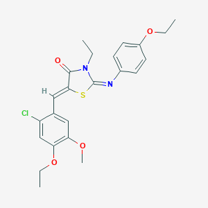 molecular formula C23H25ClN2O4S B301101 5-(2-Chloro-4-ethoxy-5-methoxybenzylidene)-2-[(4-ethoxyphenyl)imino]-3-ethyl-1,3-thiazolidin-4-one 