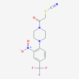 molecular formula C14H13F3N4O3S B3011013 2-{4-[2-Nitro-4-(trifluoromethyl)phenyl]piperazin-1-yl}-2-oxoethyl thiocyanate CAS No. 1795274-93-9