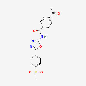 molecular formula C18H15N3O5S B3011018 4-乙酰基-N-[5-(4-甲基磺酰基苯基)-1,3,4-恶二唑-2-基]苯甲酰胺 CAS No. 886910-72-1