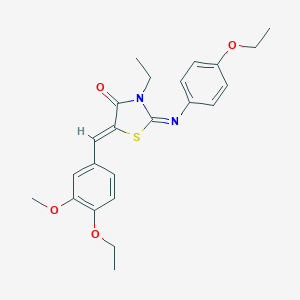 molecular formula C23H26N2O4S B301103 5-(4-Ethoxy-3-methoxybenzylidene)-2-[(4-ethoxyphenyl)imino]-3-ethyl-1,3-thiazolidin-4-one 