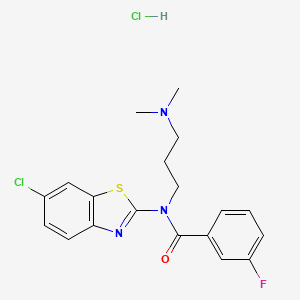 molecular formula C19H20Cl2FN3OS B3011034 N-(6-chlorobenzo[d]thiazol-2-yl)-N-(3-(dimethylamino)propyl)-3-fluorobenzamide hydrochloride CAS No. 1216954-01-6
