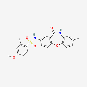 molecular formula C22H20N2O5S B3011048 4-甲氧基-2-甲基-N-(8-甲基-11-氧代-10,11-二氢二苯并[b,f][1,4]恶杂环庚-2-基)苯磺酰胺 CAS No. 921898-11-5