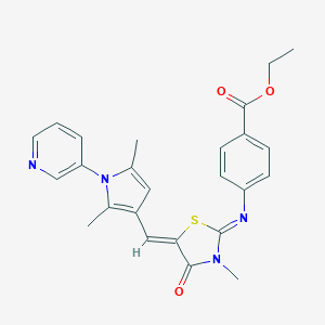 molecular formula C25H24N4O3S B301105 ethyl 4-[(5-{[2,5-dimethyl-1-(3-pyridinyl)-1H-pyrrol-3-yl]methylene}-3-methyl-4-oxo-1,3-thiazolidin-2-ylidene)amino]benzoate 