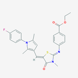 molecular formula C26H24FN3O3S B301107 ethyl 4-[(5-{[1-(4-fluorophenyl)-2,5-dimethyl-1H-pyrrol-3-yl]methylene}-3-methyl-4-oxo-1,3-thiazolidin-2-ylidene)amino]benzoate 