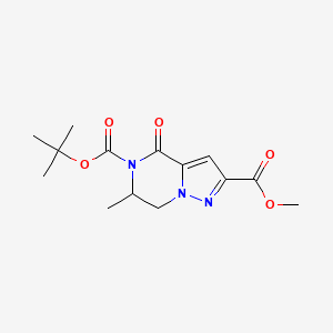 molecular formula C14H19N3O5 B3011079 5-叔丁基 2-甲基 6-甲基-4-氧代-6,7-二氢吡唑并[1,5-a]哒嗪-2,5(4H)-二甲酸酯 CAS No. 1820603-32-4