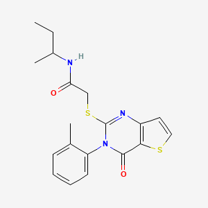 molecular formula C19H21N3O2S2 B3011081 N-(丁烷-2-基)-2-{[3-(2-甲苯基)-4-氧代-3,4-二氢噻吩并[3,2-d]嘧啶-2-基]硫代}乙酰胺 CAS No. 1291856-98-8
