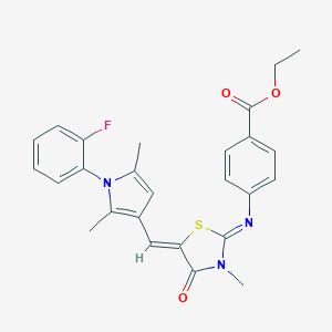 molecular formula C26H24FN3O3S B301109 ethyl 4-[(5-{[1-(2-fluorophenyl)-2,5-dimethyl-1H-pyrrol-3-yl]methylene}-3-methyl-4-oxo-1,3-thiazolidin-2-ylidene)amino]benzoate 