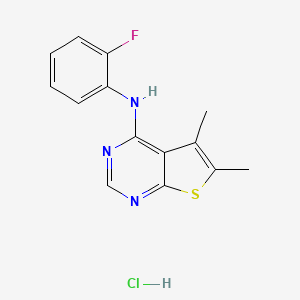 molecular formula C14H13ClFN3S B3011090 N-(2-fluorophenyl)-5,6-dimethylthieno[2,3-d]pyrimidin-4-amine hydrochloride CAS No. 1216412-66-6