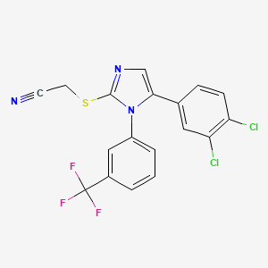 molecular formula C18H10Cl2F3N3S B3011093 2-((5-(3,4-dichlorophenyl)-1-(3-(trifluoromethyl)phenyl)-1H-imidazol-2-yl)thio)acetonitrile CAS No. 1226458-01-0