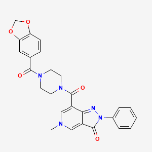 molecular formula C26H23N5O5 B3011102 7-(4-(benzo[d][1,3]dioxole-5-carbonyl)piperazine-1-carbonyl)-5-methyl-2-phenyl-2H-pyrazolo[4,3-c]pyridin-3(5H)-one CAS No. 1021095-54-4