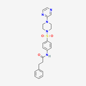 molecular formula C23H25N5O3S B3011105 3-phenyl-N-(4-((4-(pyrazin-2-yl)piperazin-1-yl)sulfonyl)phenyl)propanamide CAS No. 1049495-65-9