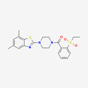 molecular formula C22H25N3O3S2 B3011117 (4-(5,7-Dimethylbenzo[d]thiazol-2-yl)piperazin-1-yl)(2-(ethylsulfonyl)phenyl)methanone CAS No. 886934-41-4