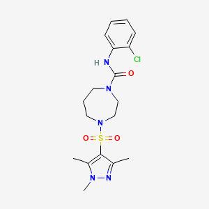 molecular formula C18H24ClN5O3S B3011123 N-(2-chlorophenyl)-4-((1,3,5-trimethyl-1H-pyrazol-4-yl)sulfonyl)-1,4-diazepane-1-carboxamide CAS No. 1904082-97-8