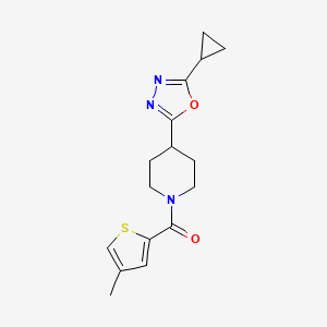 molecular formula C16H19N3O2S B3011124 (4-(5-Cyclopropyl-1,3,4-oxadiazol-2-yl)piperidin-1-yl)(4-methylthiophen-2-yl)methanone CAS No. 1210353-18-6