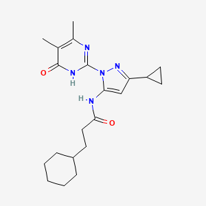 molecular formula C21H29N5O2 B3011125 3-cyclohexyl-N-(3-cyclopropyl-1-(4,5-dimethyl-6-oxo-1,6-dihydropyrimidin-2-yl)-1H-pyrazol-5-yl)propanamide CAS No. 1207007-71-3