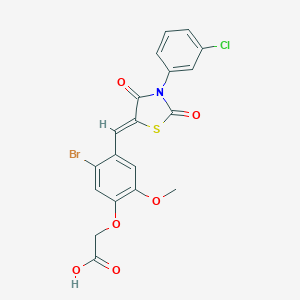 molecular formula C19H13BrClNO6S B301113 (5-bromo-4-{(Z)-[3-(3-chlorophenyl)-2,4-dioxo-1,3-thiazolidin-5-ylidene]methyl}-2-methoxyphenoxy)acetic acid 