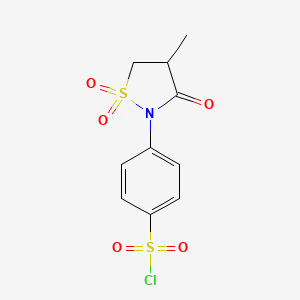 molecular formula C10H10ClNO5S2 B3011160 2-[4-(Chlorosulfonyl)phenyl]-4-methyl-2,4,5-trihydroisothiazole-1,1,3-trione CAS No. 914203-25-1